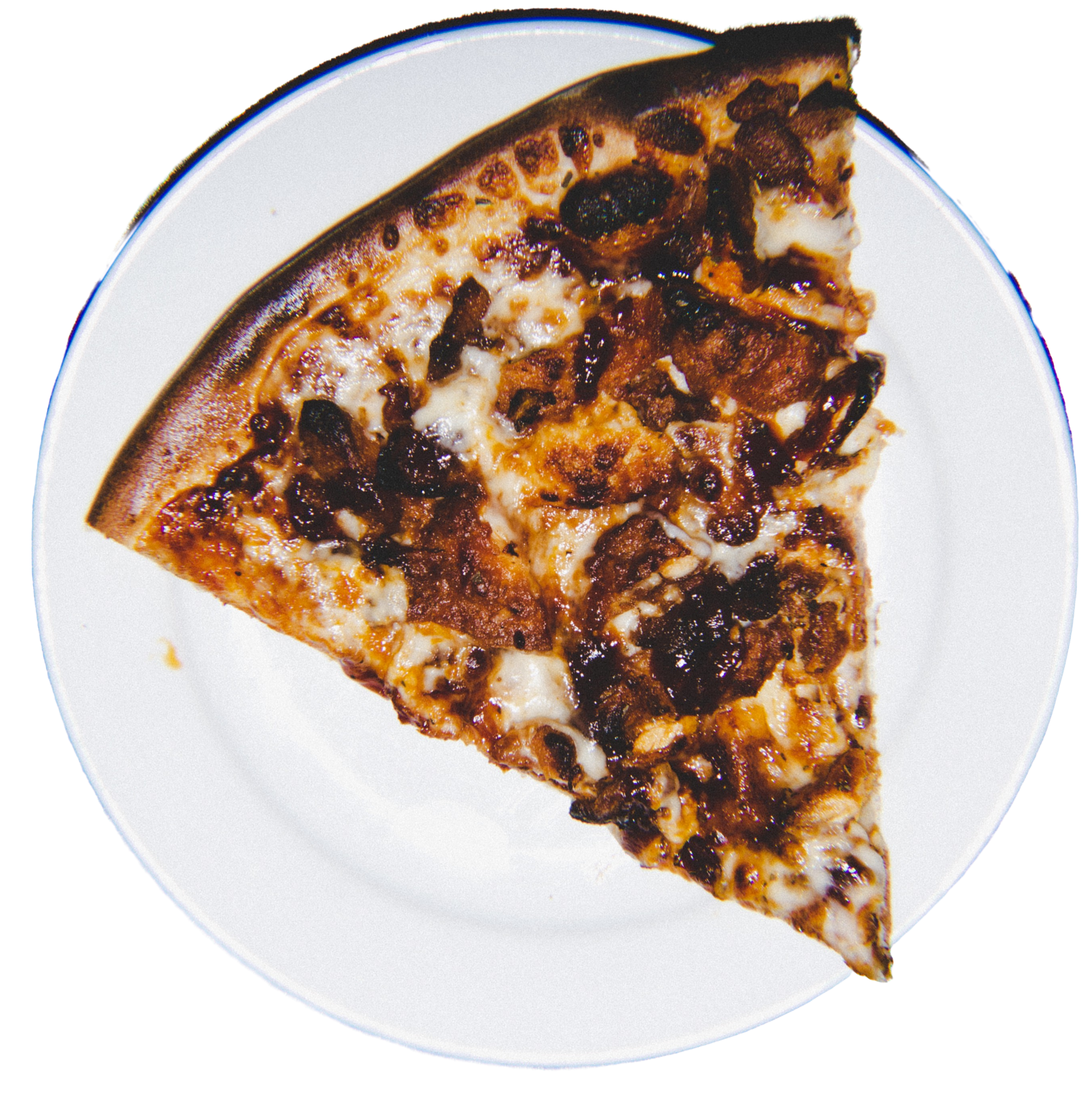 Breaded chicken breast tossed in our house mad wing sauce, Applewood smoked bacon, on a BBQ sauce base and topped with mozzarella cheese.